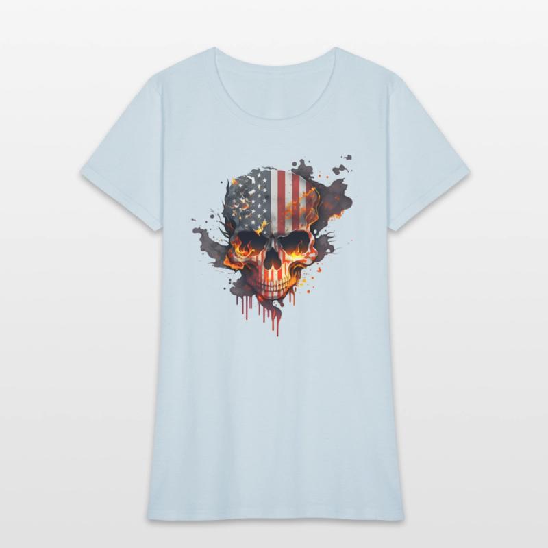 Skull with american flag (USA) and flames of fire.
