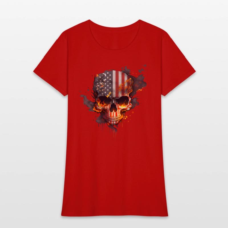 Skull with american flag (USA) and flames of fire.