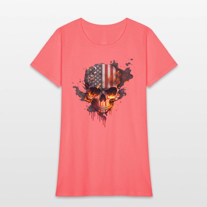 Skull with american flag (USA) and flames of fire.