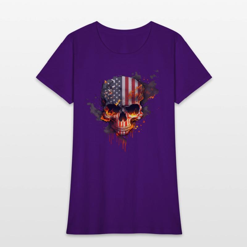 Skull with american flag (USA) and flames of fire.
