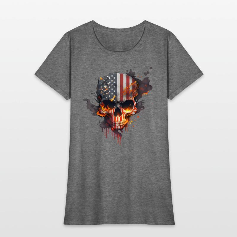 Skull with american flag (USA) and flames of fire.