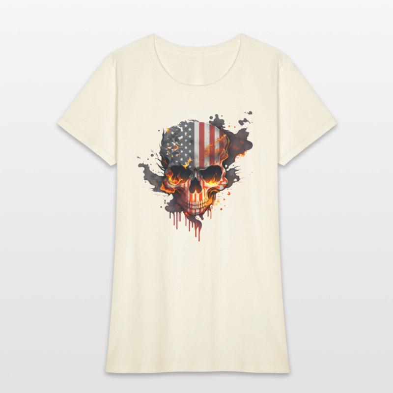 Skull with american flag (USA) and flames of fire.