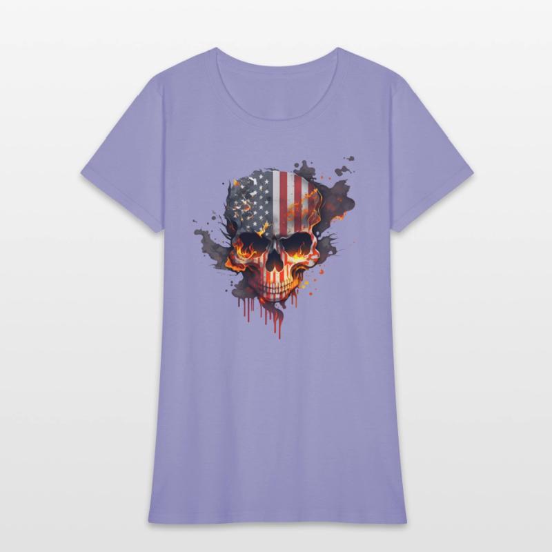 Skull with american flag (USA) and flames of fire.