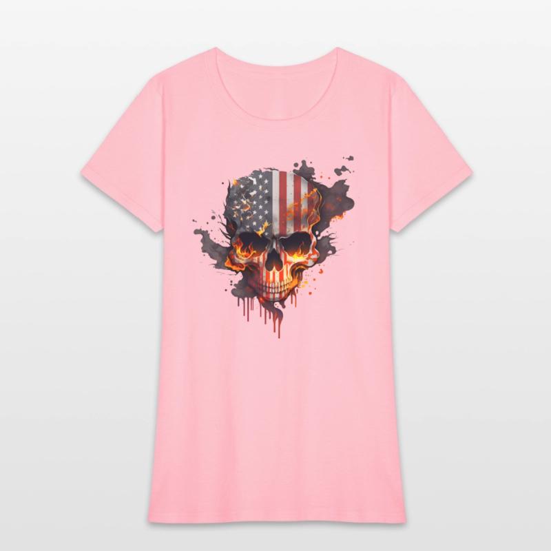 Skull with american flag (USA) and flames of fire.