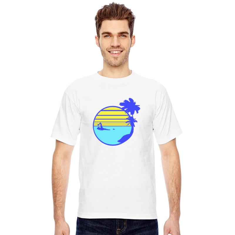 Swimming Man Palm Trees Beach Stripes Sea Trip Fun