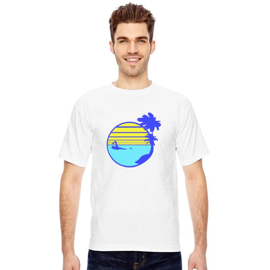 Swimming Man Palm Trees Beach Stripes Sea Trip Fun