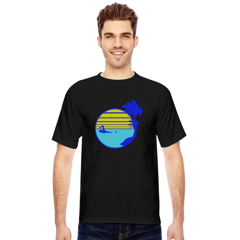 Swimming Man Palm Trees Beach Stripes Sea Trip Fun