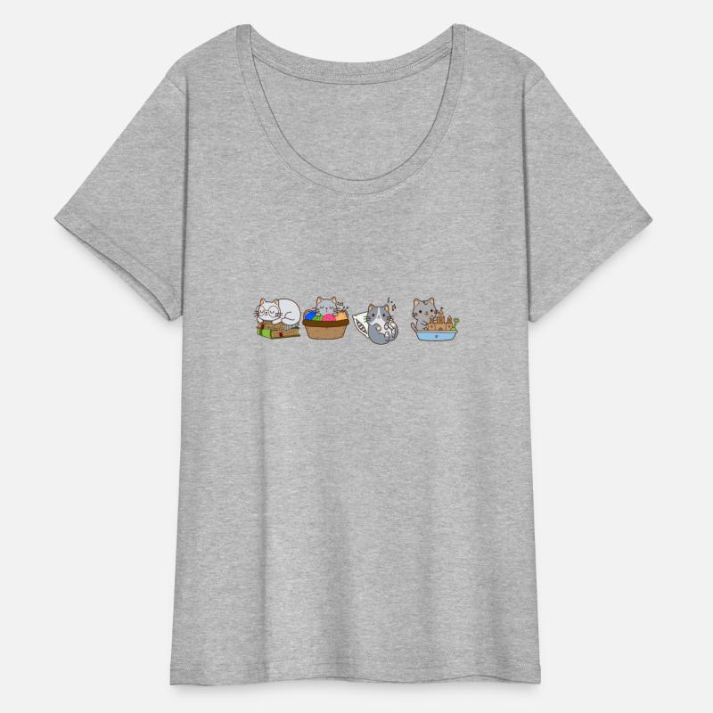 Three cats sleep and one play sandbox