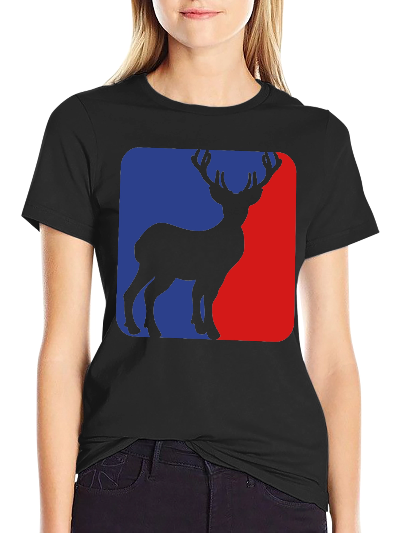 Deer Silhouette Graphic Tee - Blue and Red
