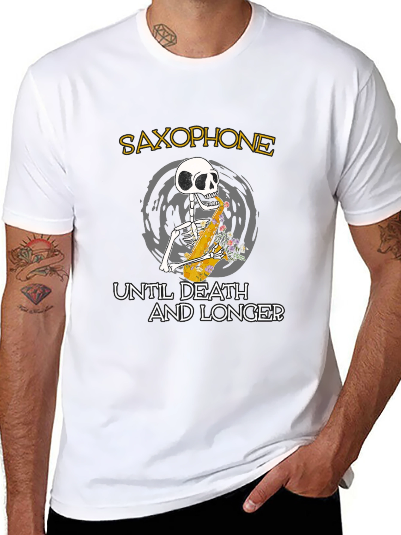 Saxophone Skeleton Graphic T-Shirt