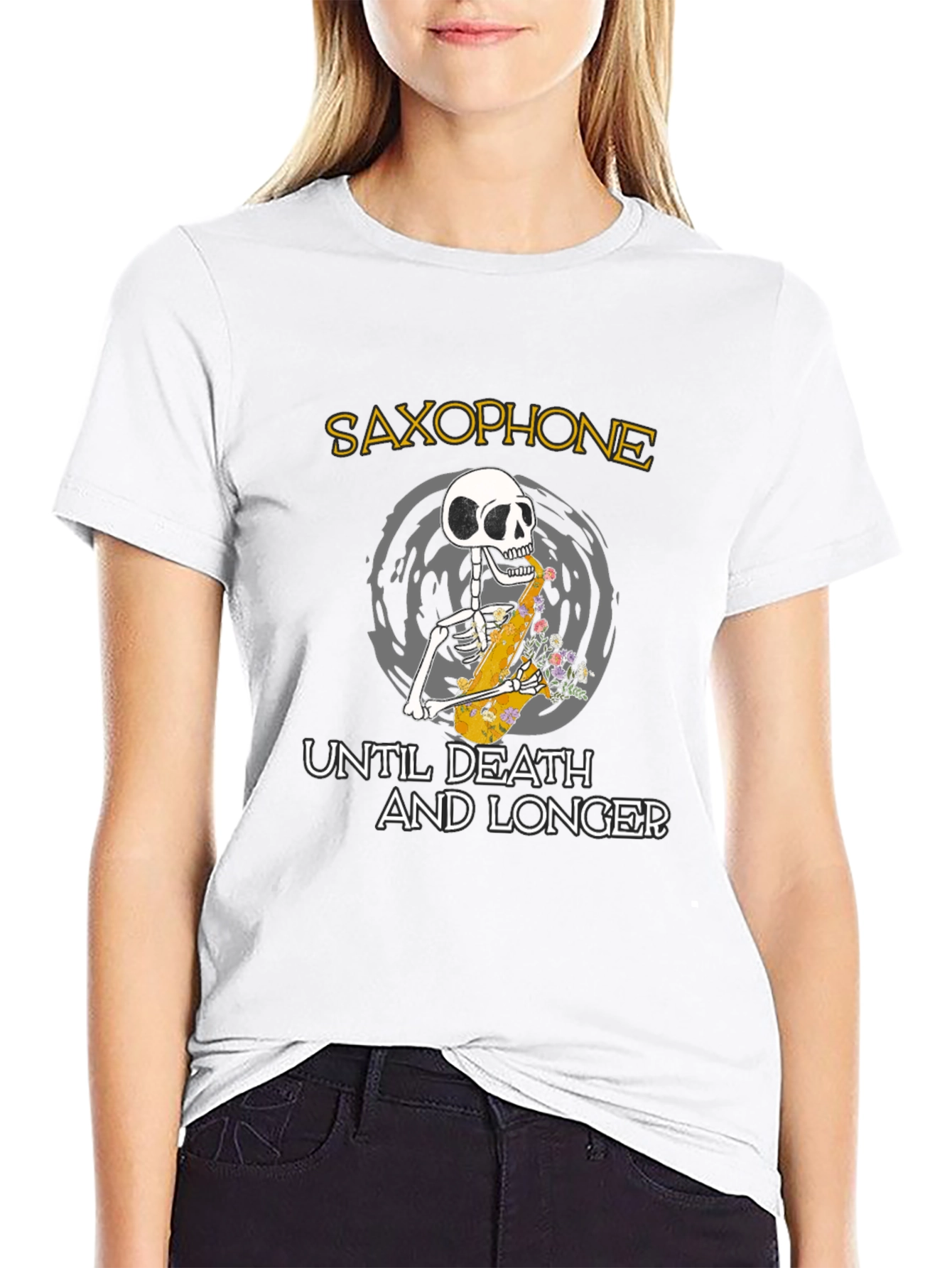 Saxophone Skeleton Graphic T-Shirt