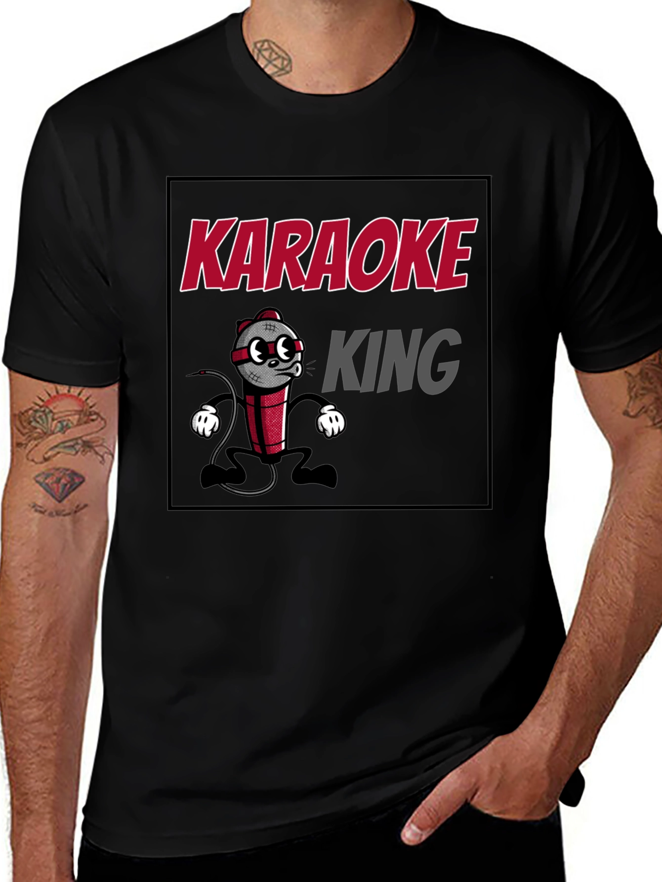 Karaoke King Graphic T-Shirt - Funny Cartoon Mic Tee