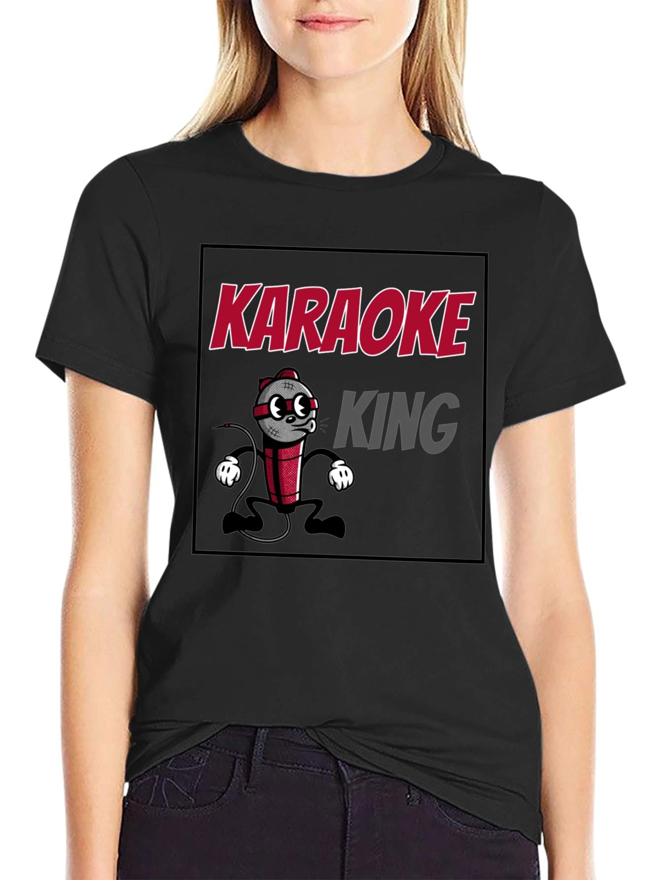 Karaoke King Graphic T-Shirt - Funny Cartoon Mic Tee