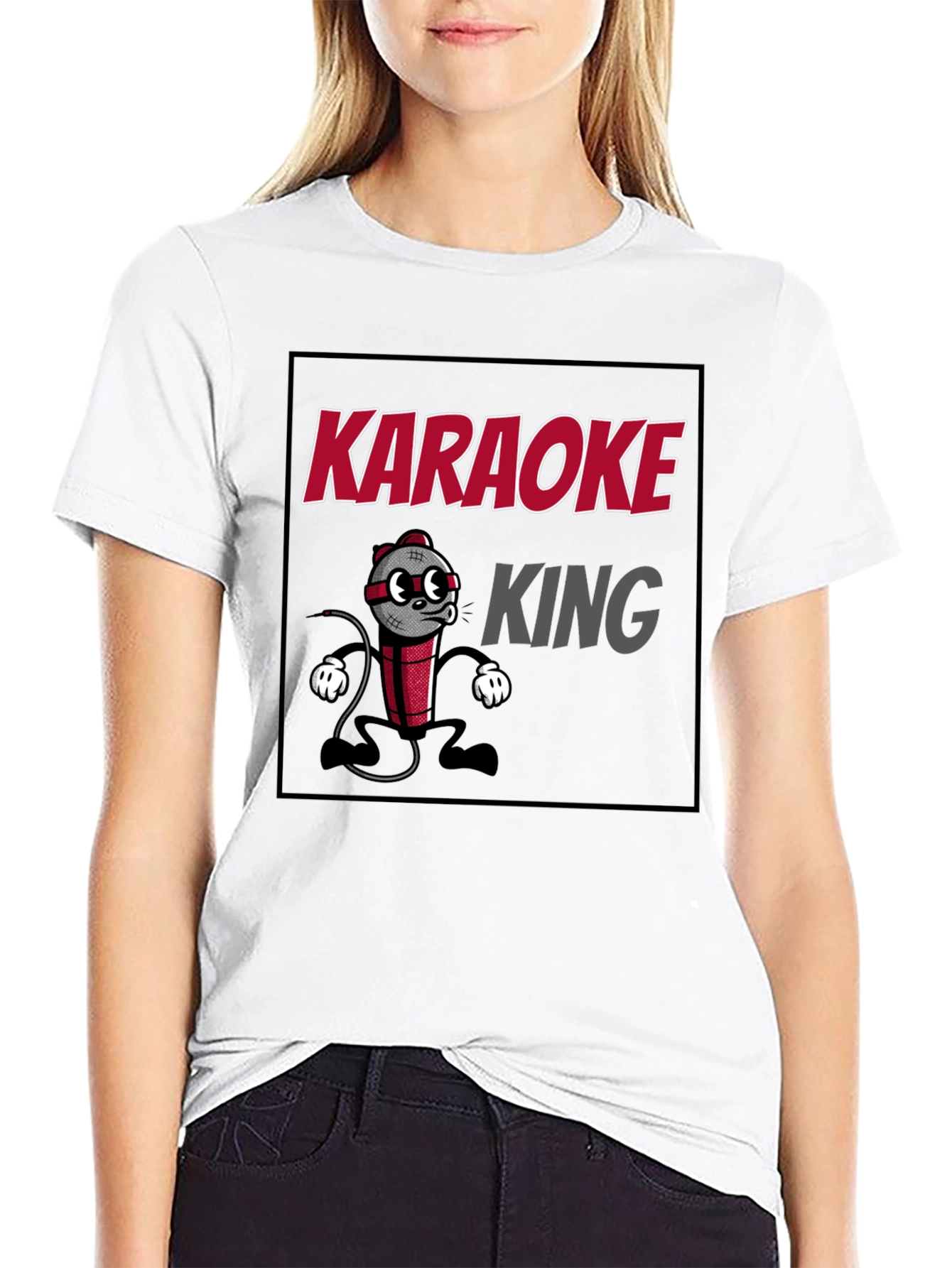 Karaoke King Graphic T-Shirt - Funny Cartoon Mic Tee