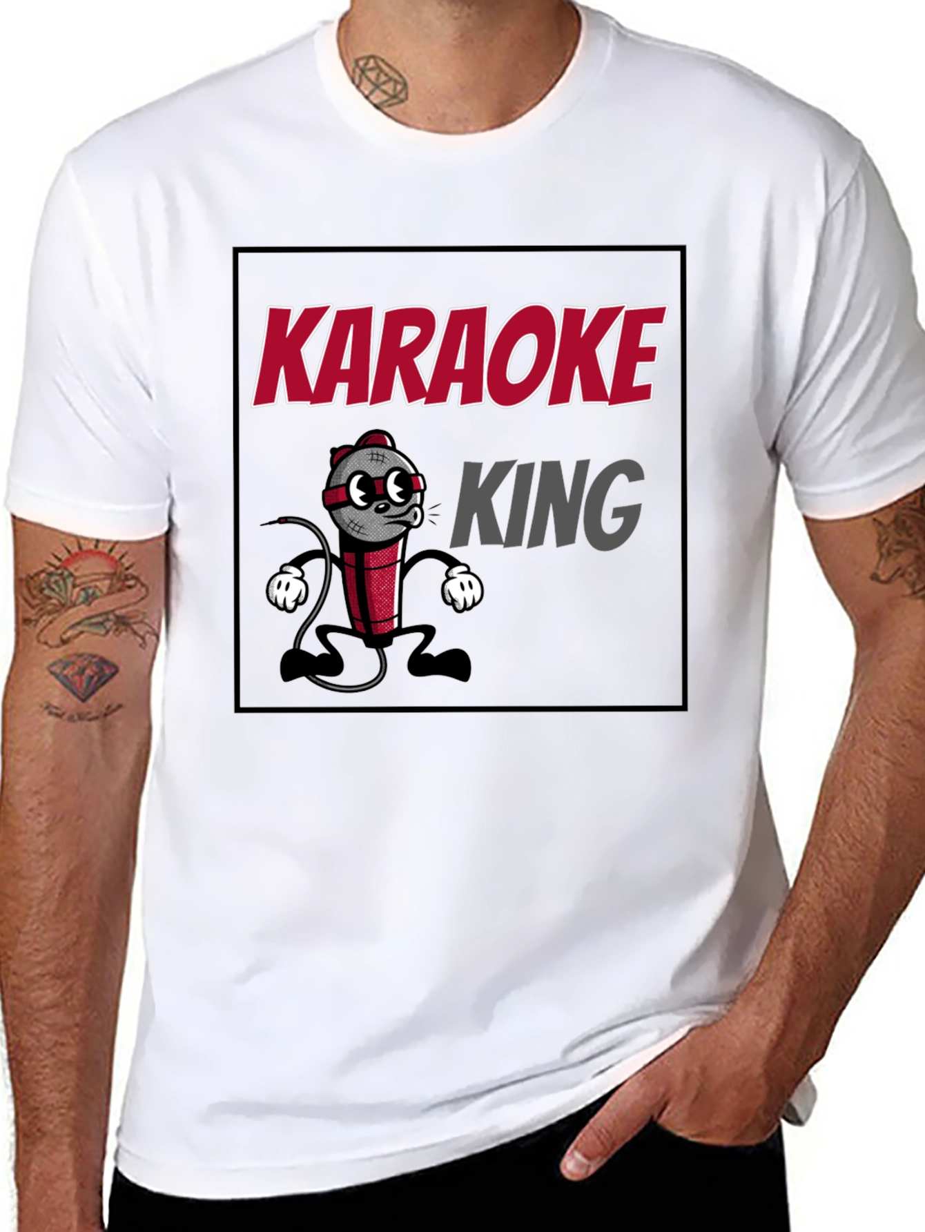 Karaoke King Graphic T-Shirt - Funny Cartoon Mic Tee