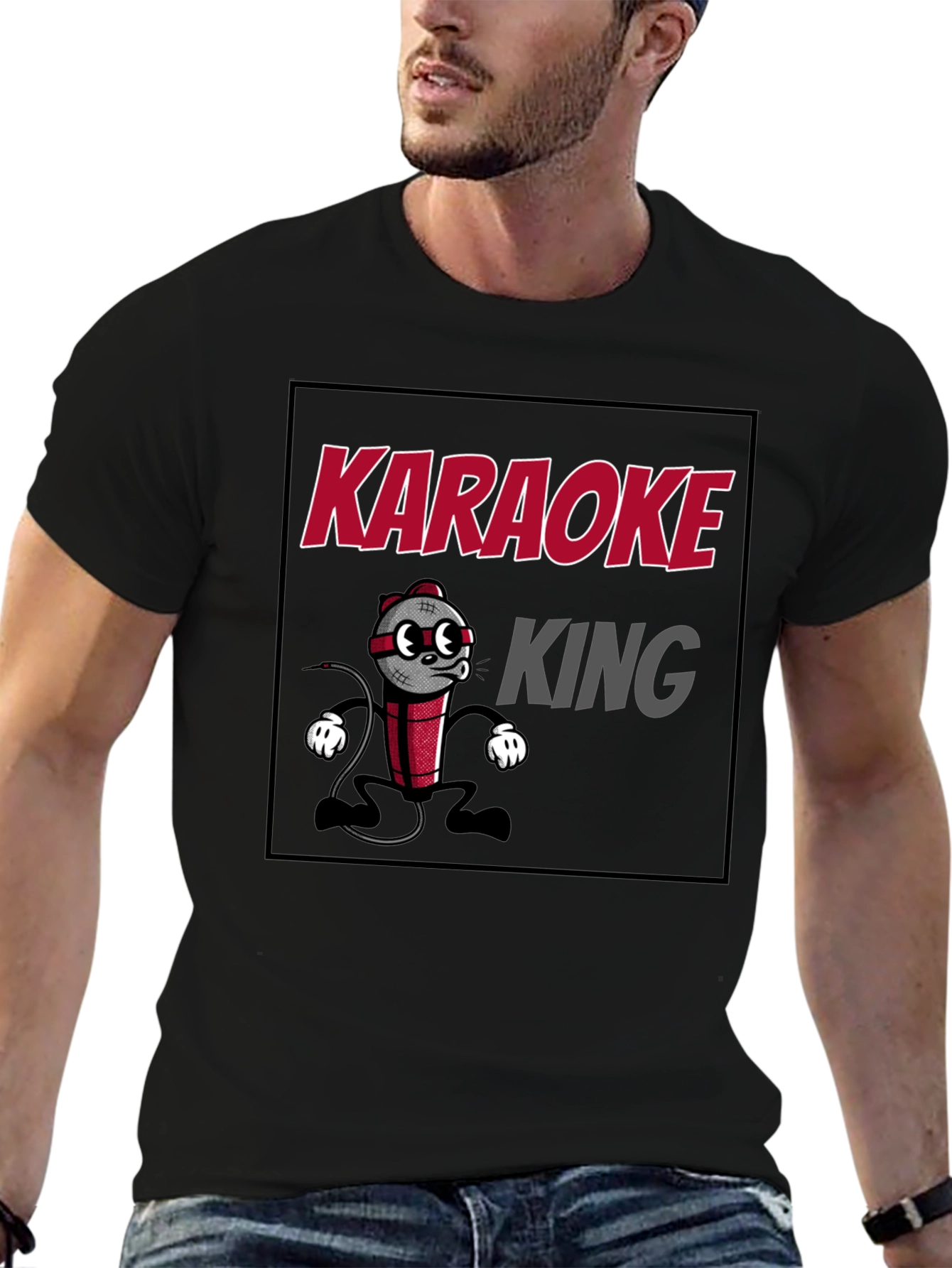 Karaoke King Graphic T-Shirt - Funny Cartoon Mic Tee